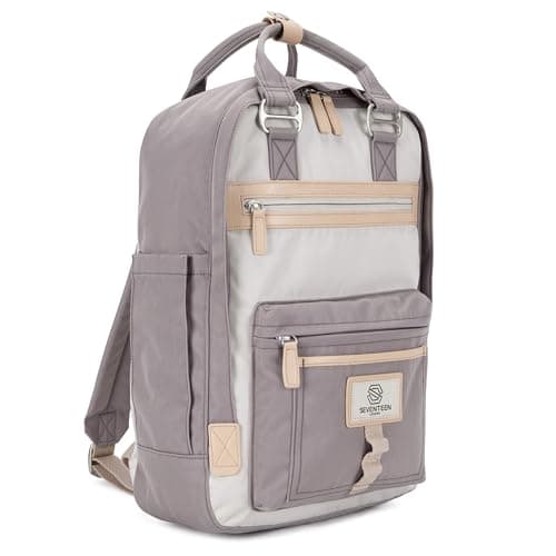 Image of SEVENTEEN LONDON – Modern Urban Unisex Grey & Cream 'Wimbledon' Backpack in a Classic Slim Simple Design – Fits Laptop up to 13”