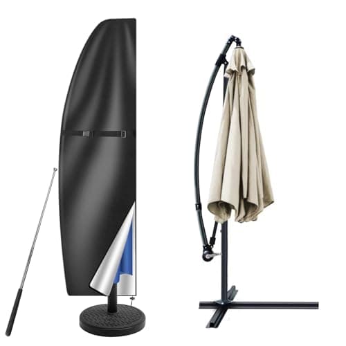 Image of Teynewer Parasol Cover Waterproof, Garden Cantilever Umbrella Cover with 210D Oxford Fabric, Telescopic Rod and Zipper Fit for 1 to 3 m Banana Patio Umbrellas, Windproof & Anti-UV - 205x25x57/48cm