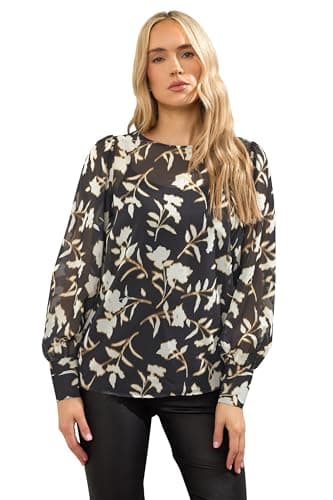 Image of Long Tall Sally - LTS Tall Blurred Floral Sheer Blouse - Women's Black