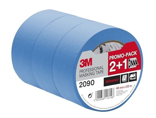 Image of 3M Professional Masking Tape 2090, Universal Surfaces, Promo Pack 2+1 Rolls (48 mm x 50 m) - UV stable, Water Resistant, For Indoor & Outdoor Painting and Decorating