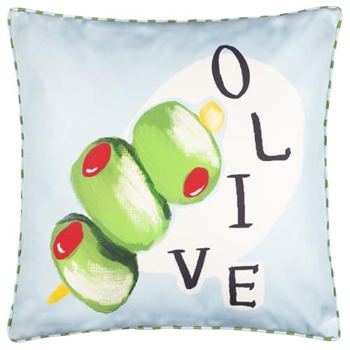 Image of furn. Mediterranean Olive Polyester Filled Cushion – Reversible Water Resistant Olive Striped Outdoor Decorative Pillow (Blue - 45x45cm)