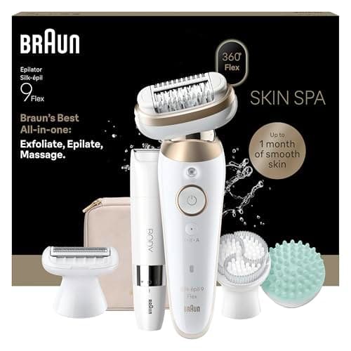 Image of Braun Silk·épil 9 Flex Epilator for Women, 9-481 3D, Gold - SkinSpa All-in-One Set, 360° Flexible Head, Wet & Dry Hair Removal, Body Trimmer, Lasting Smooth Skin
