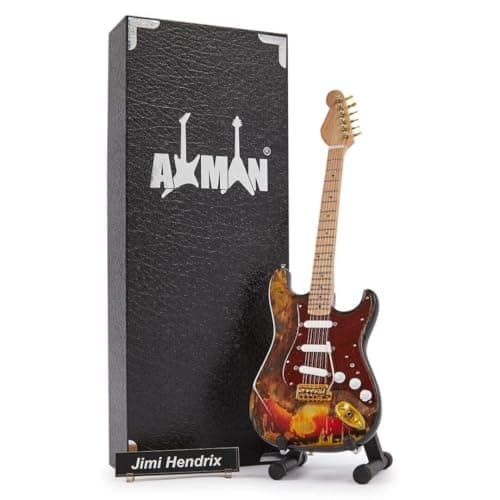 Image of Jimi Hendrix: Burnt Replica Guitar - Miniature Guitar Replica - Music Gifts - Handmade Ornamental 1/4 Scale - Includes a Display Box, Name Tag and Miniature Stand