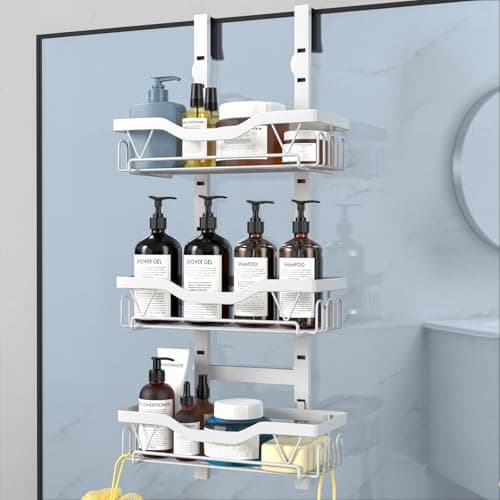 Image of UUlioyer Hanging Shower Caddy, Over Door Shower Shelf 3 Layers, Bathroom Shelves No Drilling (White)