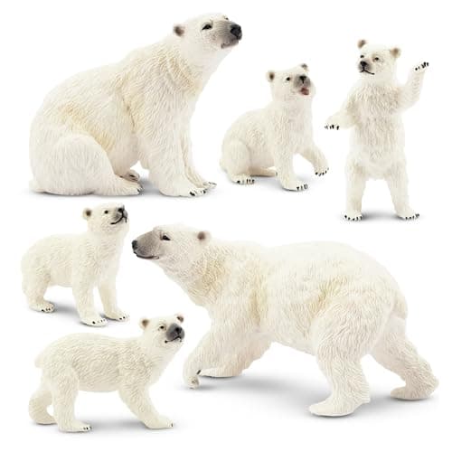 Image of toymany 6PCS Polar Bear Figurines Toy with Polar Bear Cub, 3-11CM Realistic Plastic Arctic Animals Figures Family Set for Christmas Educational Toys Cake Toppers Birthday Gift for Kids