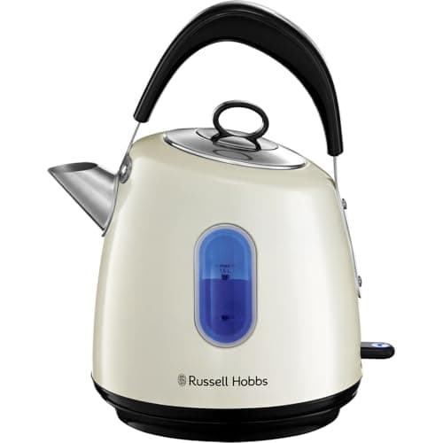 Image of Russell Hobbs Electric Kettle (For Hot Water, Tea or Coffee, 1.5L, Fast Boil, Stainless steel with grey accents, Pull off lid, Perfect pour spout, Internal illumination, 3000W, Cream) Stylevia 28132