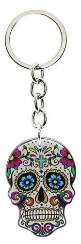 Image of bluebubble DIA DE LOS MUERTOS Sugar Skull Keyring on Gift Card (Candy White Head - Cross)