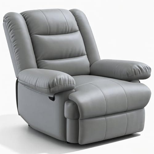 Image of Hamlody Recliner Armchair Padded Seat Single Sofa Lounge Seating Manual Adjustable Legrest and Reclining PU Leather Couch Chair for Living Room Bedroom Home (Grey, 29L x 25.6W x 38.6H in)