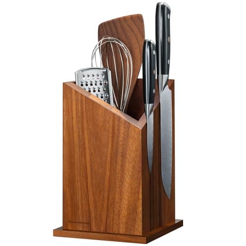 Image of Gourmetop Magnetic Knife Block, Multi-Function Acacia Wood Knife Holder, Strong N40 Magnet, Universal Kitchen Utensil Organizer