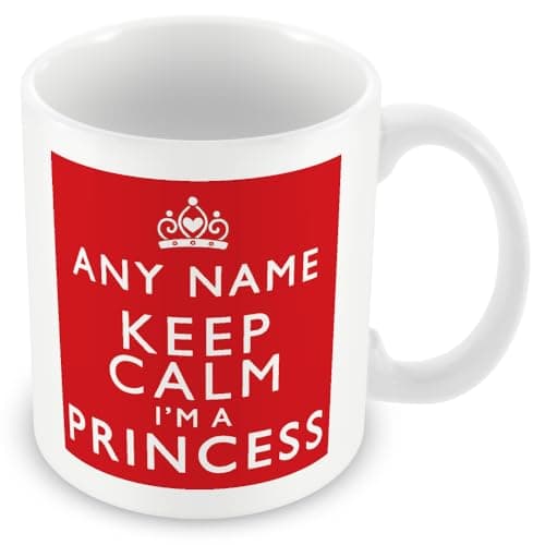 Image of MUGGZ Personalised Keep Calm I’m A Princess Red Mug | Fun Princess Gift Custom Name | Ceramic Coffee Tea Cup | 11oz Dishwasher Microwave Safe