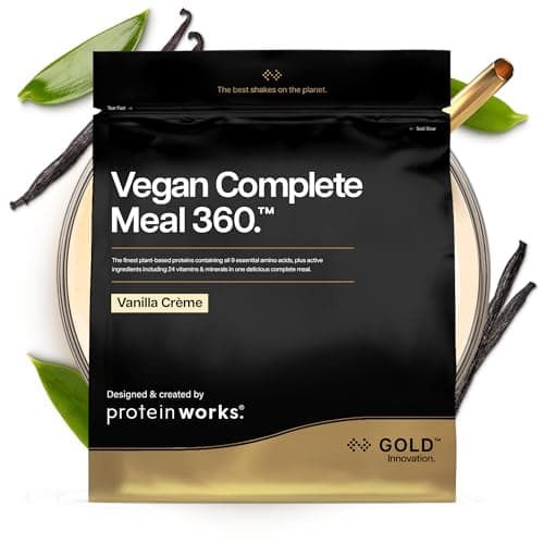 Image of Protein Works | Vegan Complete Meal 360 - GOLD Innovation, Award-Winning Vegan Protein Meal Replacement Shake, Premium Plant-Based Ingredients, Vitamins & Minerals, Vanilla Crème, 10 Meals, 1kg