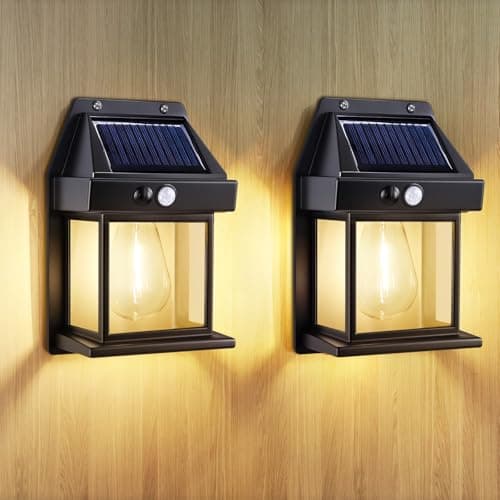 Image of Blakapoo 2 Pack Solar Wall Lights Outdoor, Garden Wall Lights Solar Powered Waterproof, with Motion Sensor, Ip65 Solar Security Lights, for Gardens、Fence、Porch、Garage、Patio、Yard, Warm White