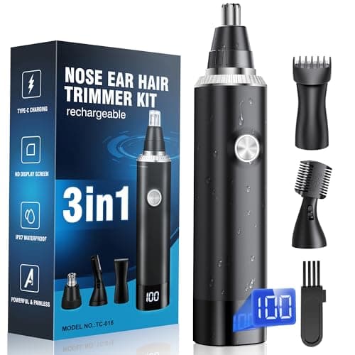 Image of Rechargeable Nose Hair Trimmer for Men and Women, 3-in-1 Professional Painless Eyebrow and Facial Hair Trimmer, IPX7 Waterproof Nose Trimmer Men with Dual Edge Blades,Eyebrow Trimmer