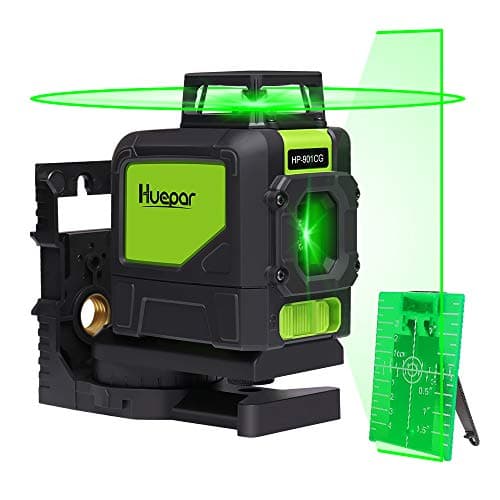 Image of Huepar 901CG 360 Laser Level Green Switchable Cross Line Self Leveling with Pulse Mode, 1X 360 Degree Horizontal Line + 130 Degree Vertical Large Fan Angle, with Magnetic Rotary Base & Targe Card