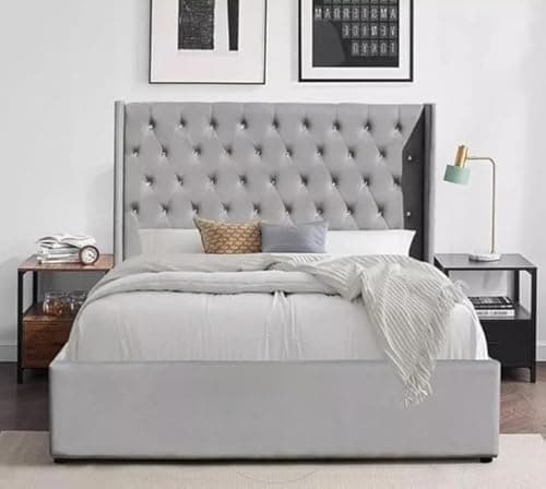 Image of Crown & Kingdom Chesterfield Gas Lift Storage Bed – Double/King Size – Plush Fabric