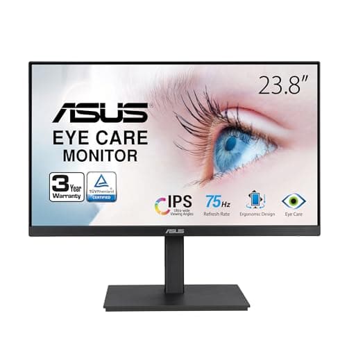 Image of ASUS 23.8” 1080P Monitor (VA24EQSB) - Full HD, IPS, 75Hz, Built-in Speakers, Eye Care, Low Blue Light, Flicker Free, VESA Mountable, Height Adjustment, Frameless, DisplayPort, HDMI, VGA, USB Hub,BLACK