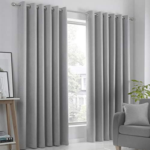 Image of Fusion Strata Woven Eyelet Lined Curtains, Silver, 90 x 72 Inch