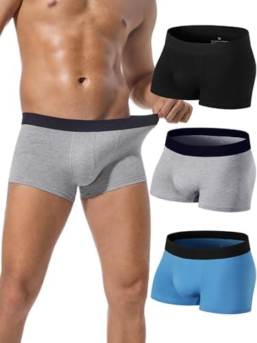 Image of Buankoxy Mens Underwear Trunk Stretch Cotton Boxer Shorts Low Rise Pants 3 Pack, Size XL Multicolor