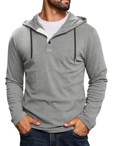 Image of CTU Mens Fashion Hoodies Casual Button Pullover Hooded Sweatshirts Lightweight Long Sleeve T Shirt Lightgrey M