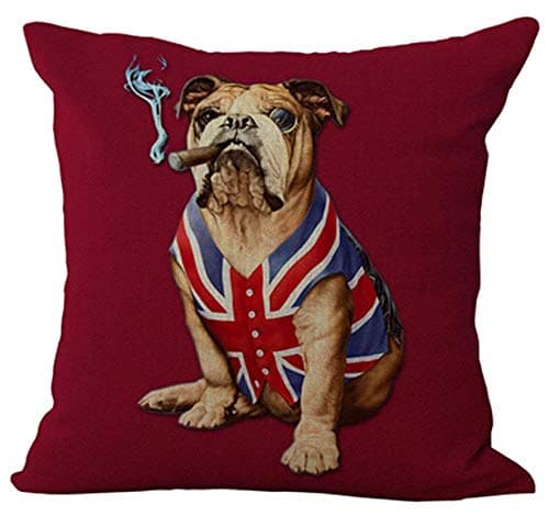 Image of Touch Colourful 18x18 Inches English Bulldog Creative Personality American Flag and Union Jack pet Dog Home Throw Pillow Case Personalized Cushion Cover New Home Office Decorative Square