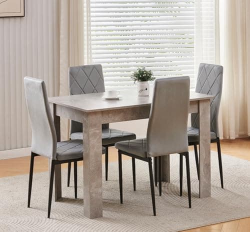 Image of Menaka Modern Wooden Dining Room Table and Chairs Set of 4 for Small Space, 5 Pieces Rectangular Kitchen Table with 4 Chairs (120cm grey table with 4 grey velvet chairs#2)