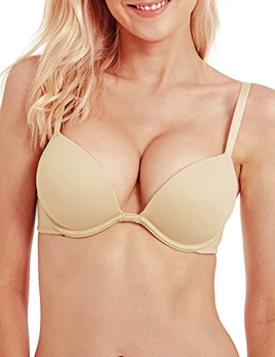 Image of WingsLove Women's Push Up Bra Deep V Plunge Underwire T-Shirt Bra Multiway 2 Cups Up (Nude,34DD)
