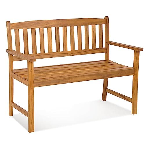 Image of COSTWAY 2-Person Garden Bench, All-Weather Acacia Wood Patio Loveseat Park Bench Chair, Outdoor Furniture Leisure Porch Seating for Balcony, Deck and Poolside, 360kg Load Capacity (110 x 56 x 86 cm)