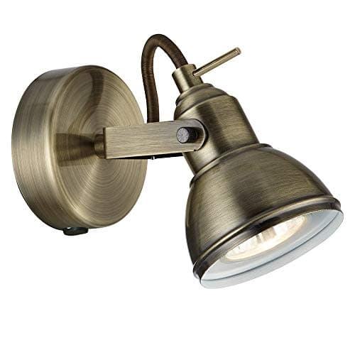 Image of Britalia Antique Brass Vintage Retro 1 Lamp Switched Adjustable Spot Light | Requires 1 x GU10 Bulb (Not Included) | Gloss White Inner Shade