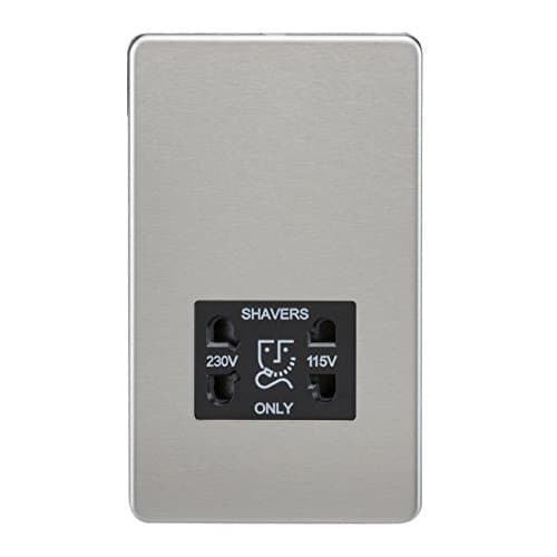 Image of Knightsbridge SF8900BC Screwless Dual Voltage Shaver Socket in Brushed Chrome with Black Insert
