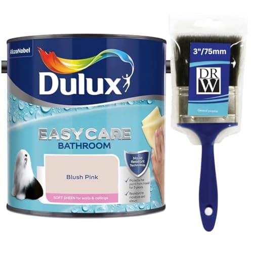 Image of Blush Pink Dulux Easycare Bathroom Soft Sheen Paint 2.5L + 3" Emulsion Paint Brush– Moisture & Steam Resistant, Mould Protection, Washable Durable Finish for Bathroom Walls & Ceilings