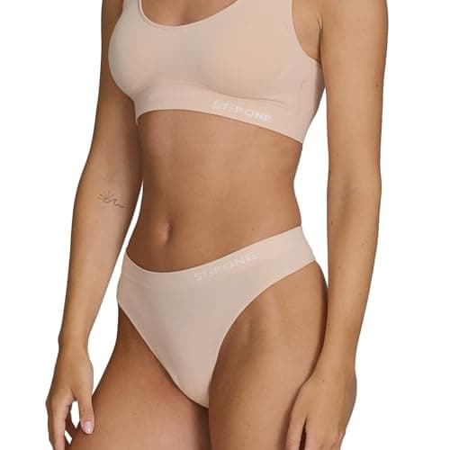 Image of STEP ONE SmoothFit Seamless Thong for Women. Ultra-Soft, Breathable Bamboo Moisture Wicking Underwear Women, No VPL, Hypoallergenic, Everyday Comfort Thong Nude XS