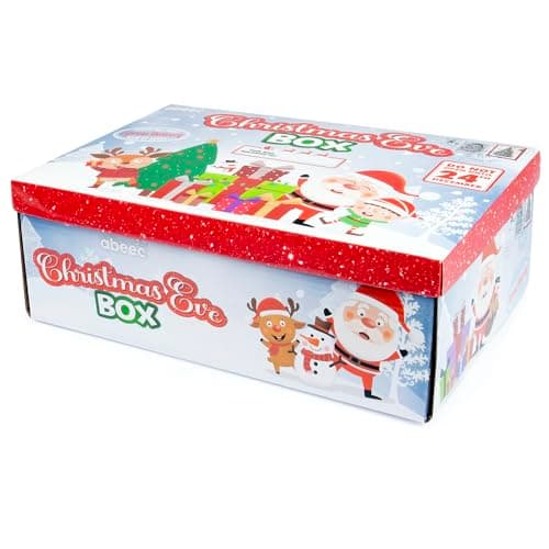 Image of abeec Christmas Eve Box – Festive Santa & Reindeer Design for Kids – Flat Pack Gift Hamper Box for Stocking Fillers & Christmas Eve Surprises