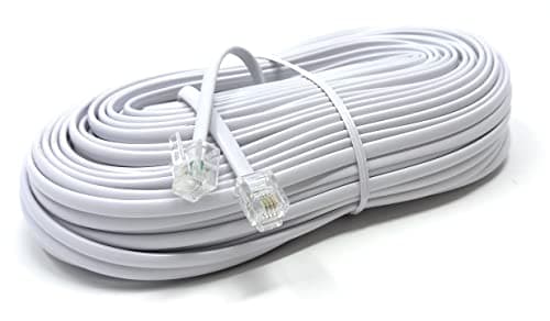 Image of DRUT 30m RJ11 to RJ11 Telephone Landline Cable ADSL (6P4C) Flat Lead High Speed BT Internet Broadband Male to Male Router, Modem, Phone Extension Wire 99ft White