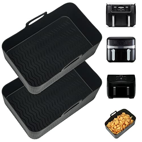 Image of YQL Large Silicone Air Fryer Liners for Ninja AF400UK/DZ400UKSTGD/SL400UK 9.5L/Tower/EMtronics for All 8.5-9.5 L Dual Air Fryers, 2PCS Reusable Airfryer Trays, Ninja Foodi Max Double Stack Accessories