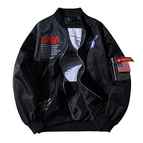 Image of CORIRESHA Mens Apollo NASA Patches Slim Fit Bomber Jackets Windbreaker, Nasa_black, XXL