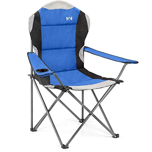 Image of Trail Kestrel High Back Folding Camping Chair, Luxury Padded Seat with Breathable Mesh, Heavy Duty Tubular Steel Frame, Cup Holder Armrest, Lightweight & Portable with Carry Bag (Blue)
