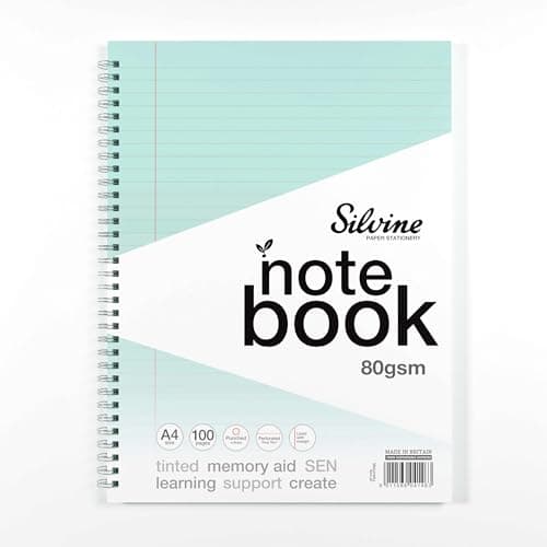 Image of Silvine A4 Blue Paper Dyslexia Notebook - Lined with Margin (100 Pages)