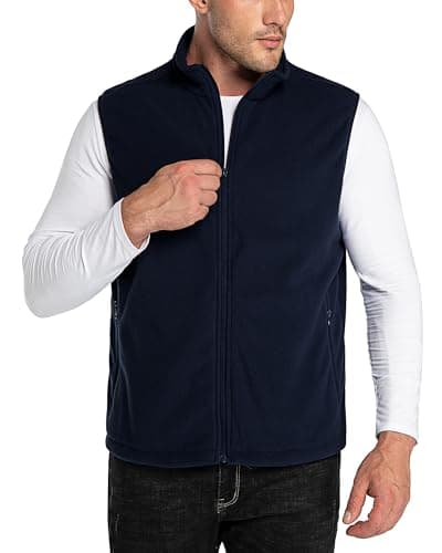 Image of 33,000ft Men's Fleece Gilets Lightweight Sleeveless Jacket Vest Windproof Bodywarmer Outerwear Golf Gilet With Zip Pockets for Hiking Cycling Running Deep Blue S