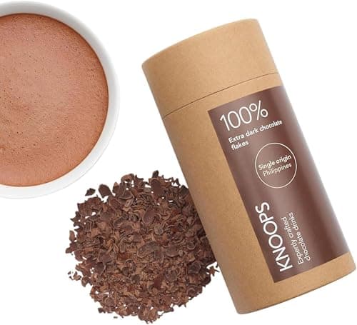 Image of Knoops Dark Hot Chocolate Flakes, 100% Philippines Extra Dark Luxury Hot Drinking Chocolate, Delicious Cocoa Drink with Real Choc Flakes, All Natural Vegan Ingredients, 250 g, Equal to 8 Sachets