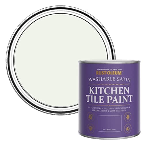 Image of Rust-Oleum White water resistant Kitchen Tile Paint in Satin Finish - Steamed Milk 750ml