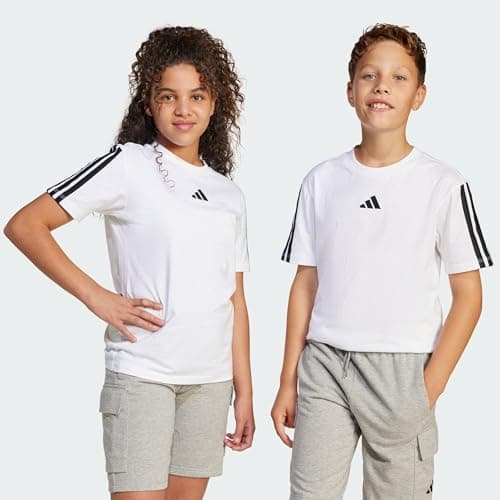 Image of adidas Unisex Kids Essentials 3 Stripes T-Shirt, White/Black, 13-14 Years