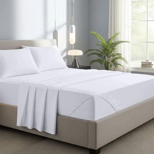 Image of Novexa 100% Egyptian Cotton Double Fitted Sheets 400 Thread Count 40cm Deep Bed Sheet Luxury Ultra Soft Bottom White Fitted Bedsheets