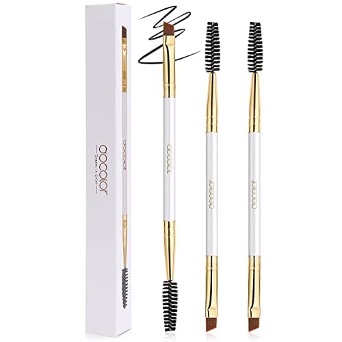 Image of Docolor Eyebrow Brush Duo Eyebrow Spoolie 3Pcs Professional Angled Eye Brow Brush Perfect for Lining and Shaping Brows, Spoolie for Brows or Lashes White