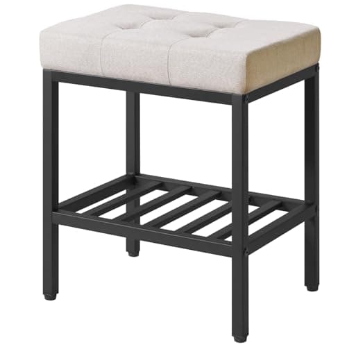 Image of IBUYKE Rectangular Makeup Stool with Adjustable Feet and Storage Space, Footrest Chair, Linen Seat Vanity Stool, Multi-Use as Small Side Table or Ottoman, for Bedroom, Linen WBD017Y