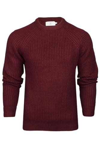 Image of Xact Men's Chunky Fisherman Knit Jumper, Crew Neck, Raglan Sleeve (Burgundy) L