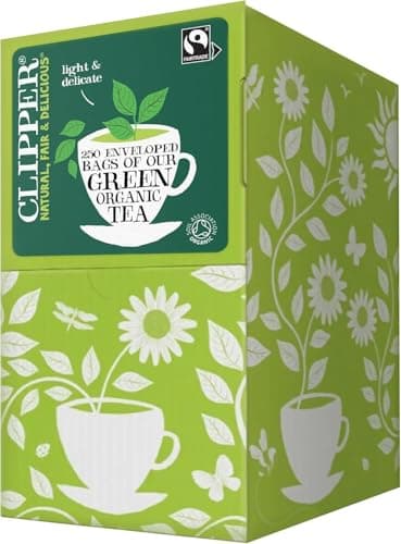 Image of Clipper Organic Pure Green Tea Bags | 250 Individually Wrapped Teabags | Bulk Buy for Home, Catering & Parties | Eco-Conscious, Fair Trade Tea | Natural, Unbleached, Plant-Based & Biodegradable Bags