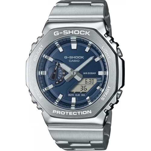 Image of Casio GM-2110D-2BER Analog-Digital Quartz Watch with Stopwatch, World Time, Countdown, Alarm, Light, Water Resistance 200 Metres, Silver Steel, Unisex