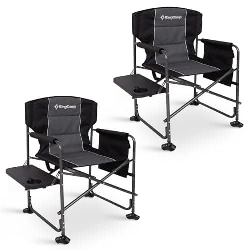 Image of KingCamp Set of 2 Folding Directors Chairs for Adults Up to 200 kg, Heavy Duty Camping Chair with Side Table & Pockets, Oversized Portable Camping Director Chair for Outdoor Garden Fishing BBQ