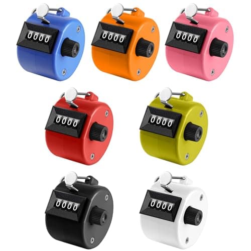 Image of flintronic 7PCS Hand Tally Counter, 4-Digit Mechanical Palm Click Counter, Metal Hand Held Counter Clicker, Count to 9999, with Finger Ring Hoop Holder, for Counting/Golf/School/Sports Events Scoring