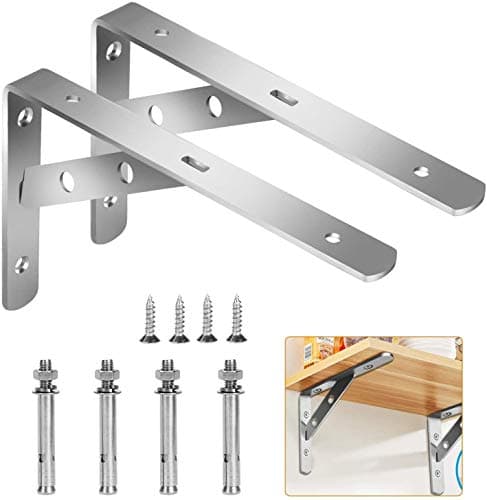 Image of Wall Mounted Shelf Bracket, 2 Pcs 90 Degree L Shaped Brackets Stainless Steel Metal Support Joint Angle Bracket Shelf Heavy Duty Corner Brace Shelf Bracket(155x250mm) …